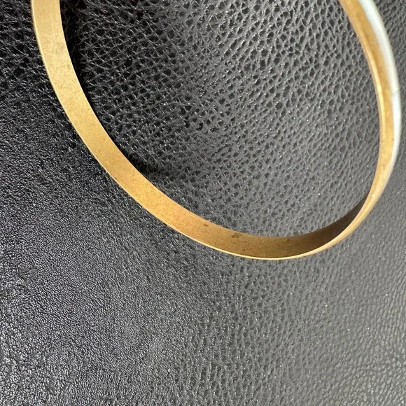 Vintage Brass Mother of Pearl Inlay Bangle Southwestern Boho Natural Shell - Picture 7 of 8